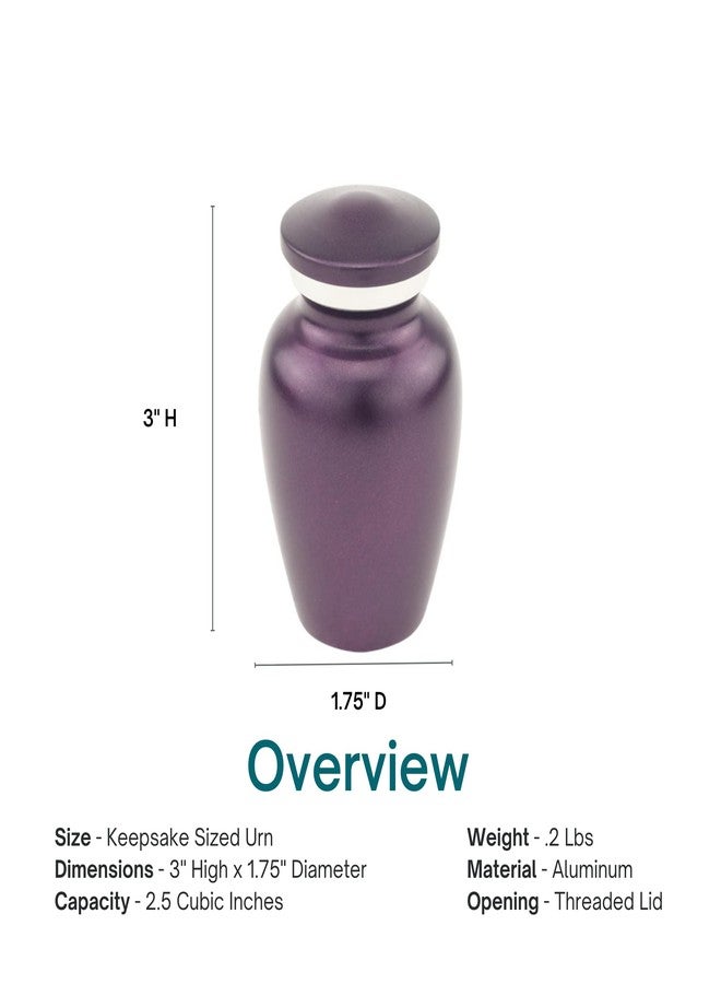 Silverlight Urns جرة تذكارية لحفظ الرماد بلون الجمشت الداكن، مصنوعة من الألومنيوم، جرة أرجوانية، جرة تذكارية بحجم مناسب، ارتفاع 3 بوصات - Image 4